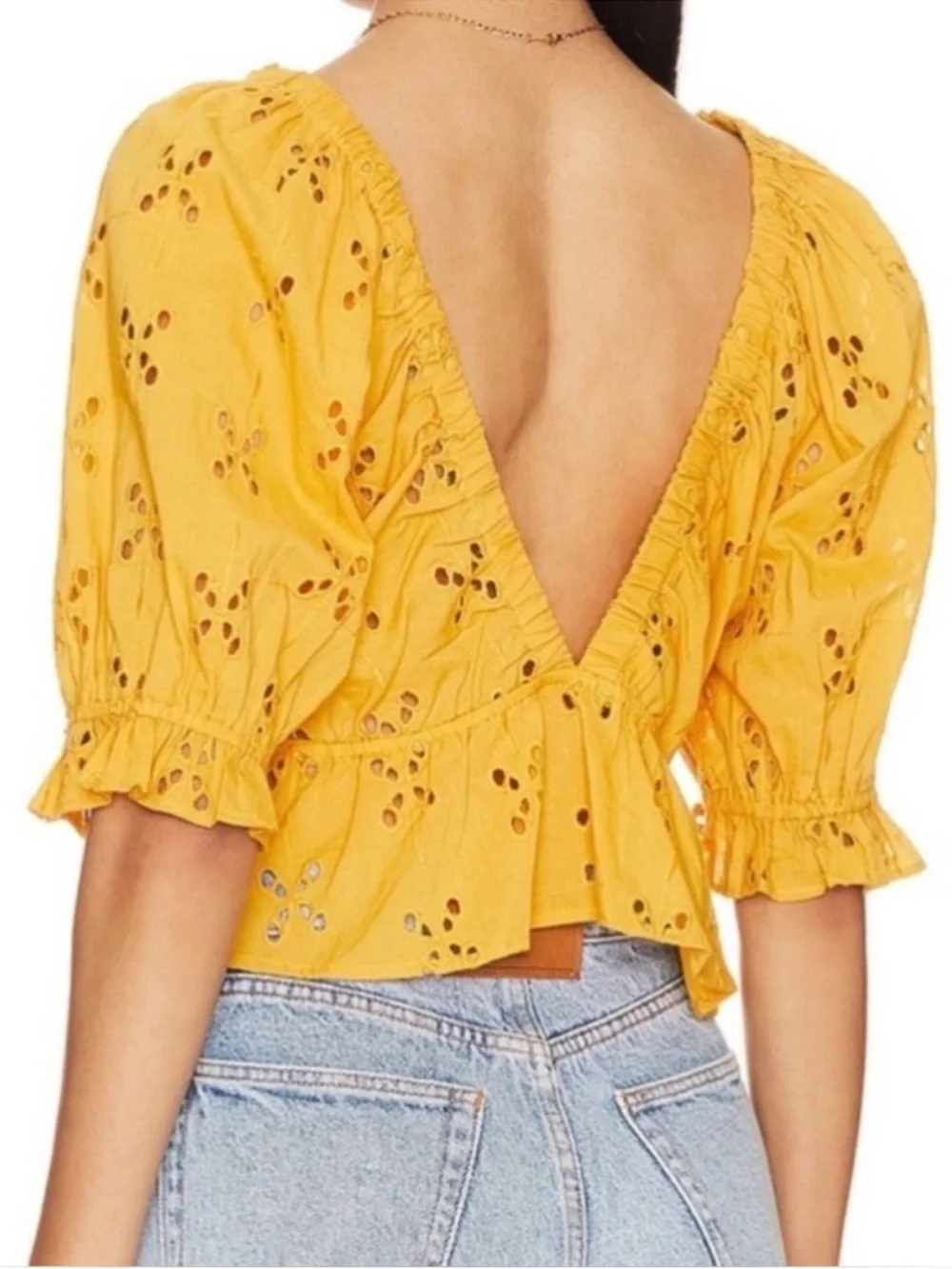Free People Gardenia Eyelet Ruffle V-neck Top